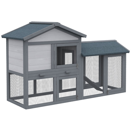 58inches Rabbit Hutch, Wooden Bunny Hutch, Guinea Pig Cage, Small Animal Enclosure with Run Area, Removable Tray, Asphalt Roof, Lockable Doors and Ramp, Dark Gray