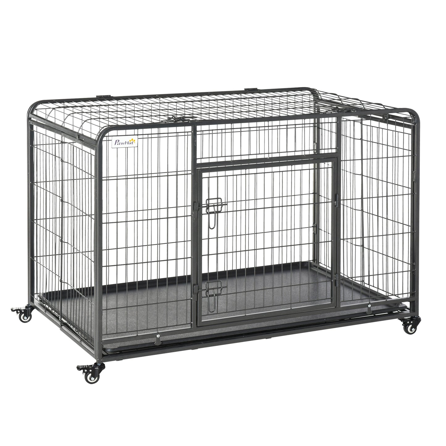 Folding Design Heavy Duty Metal Dog Cage Crate & Kennel with Removable Tray and Cover, & 4 Locking Wheels, Indoor/Outdoor 49inches