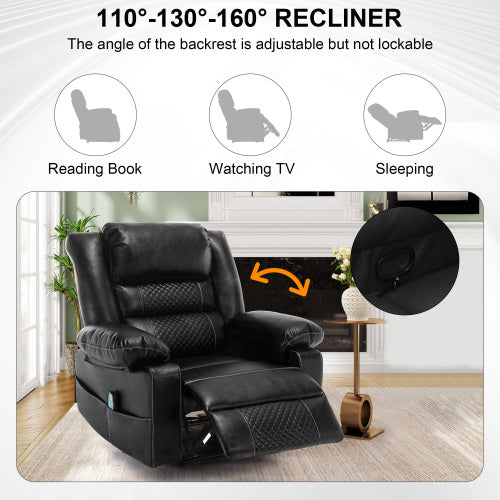 Dimakai Black Faux leather Upholstered Powered Reclining Massage chair with Lift Assistance