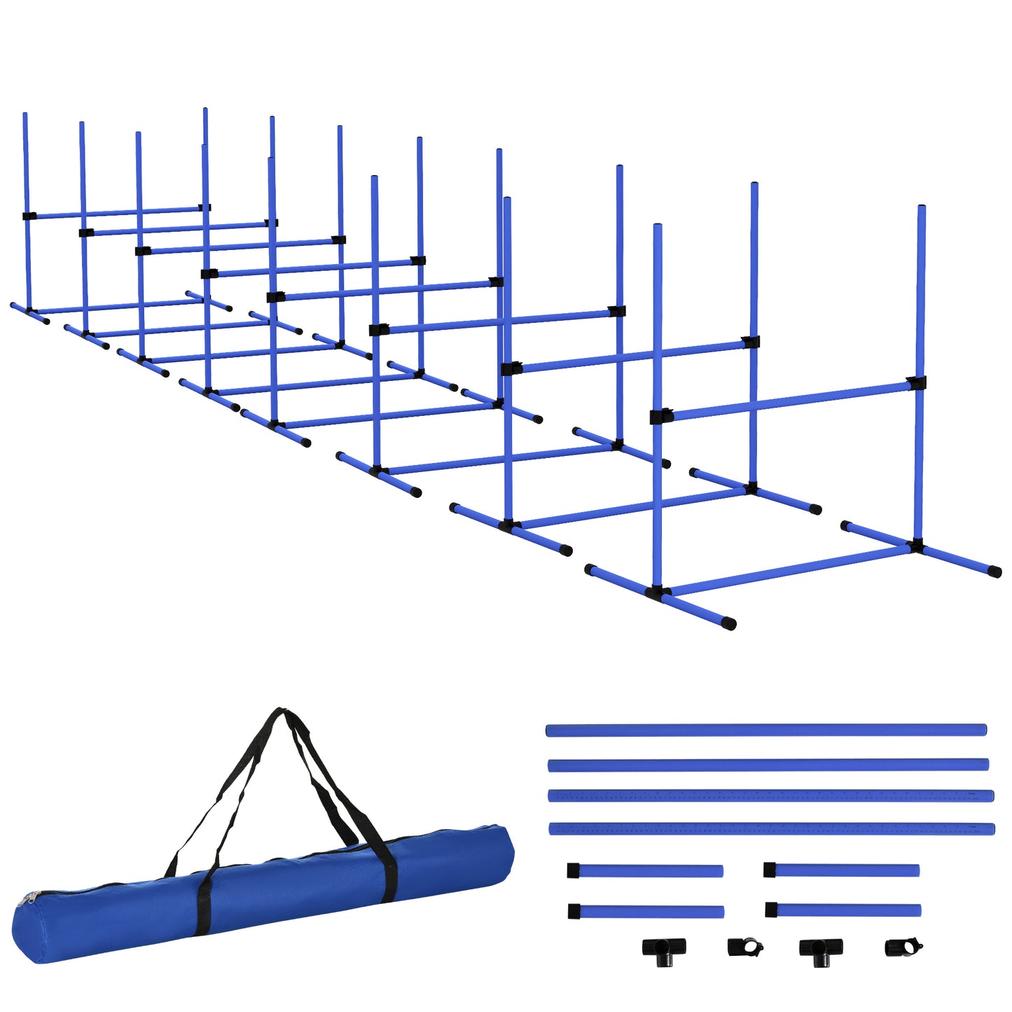 8 Piece Dog Agility Training Equipment for Dog Agility Course with Adjustable Height Jump Bars Included Carry Bag & Displacing Top Bar Blue