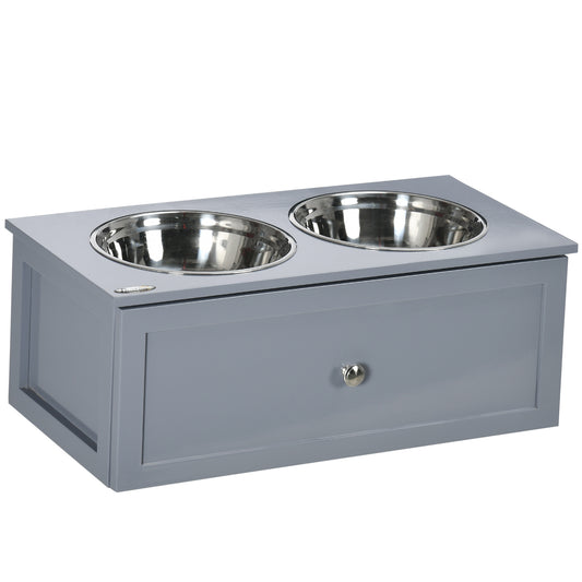 Elevated Dog Bowls Raised Dog Bowl Stand with Storage 2 Stainless Steel Bowls Pet Feeding Station for Medium Dogs Indoor Use 23.6inches x 11.8inches x 9.4inches Gray