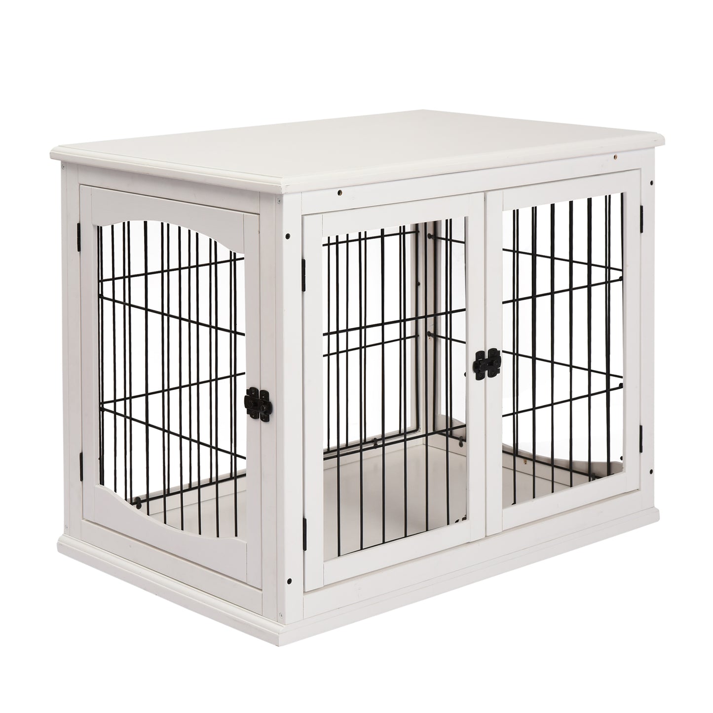 Dog Crate Furniture Small Dog Cage End Table with Two Opening Sides Lockable Door Puppy Kennel Indoor Cute and Decorative Pure White