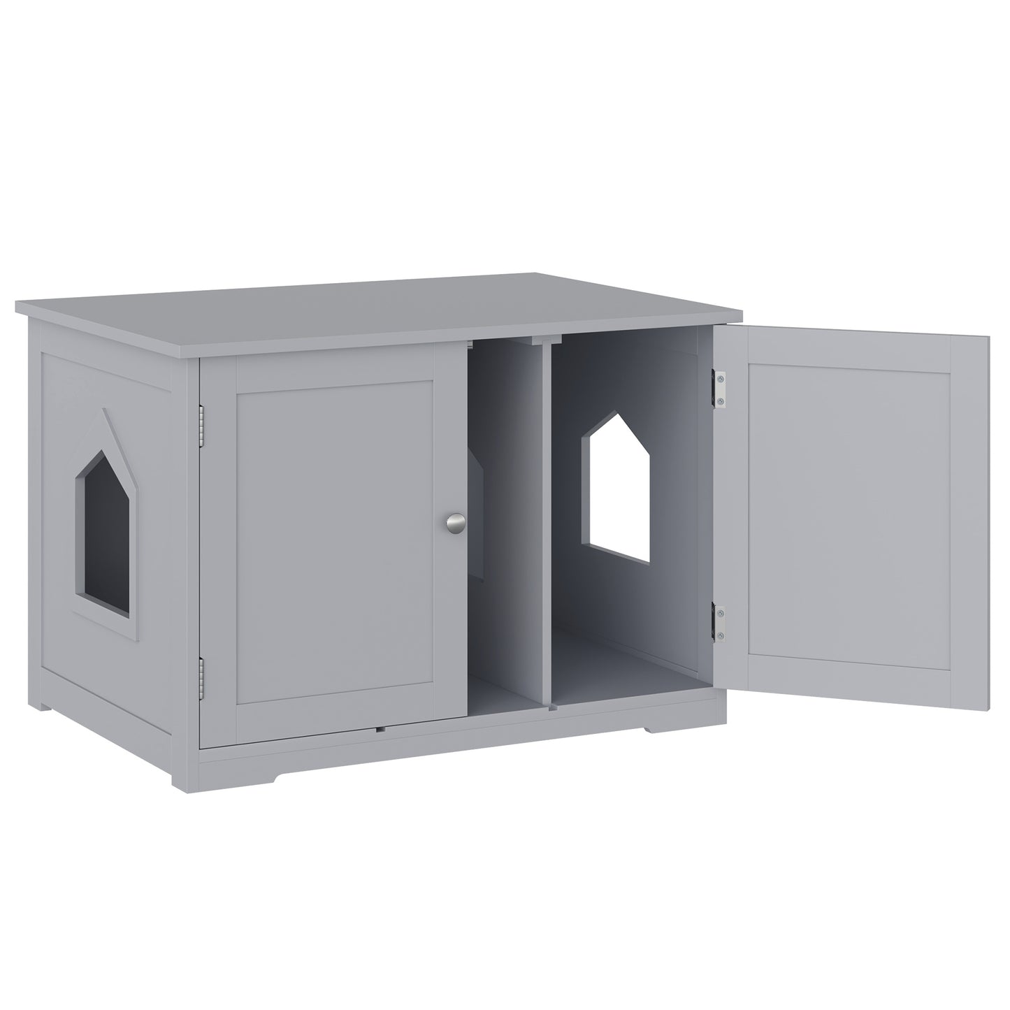 Modern Cat Litter Box Enclosure with Adjustable Partition for Customizable Space Cat Washroom End Table for Indoor Cats with Hidden Storage Cabinet Space Dark Gray