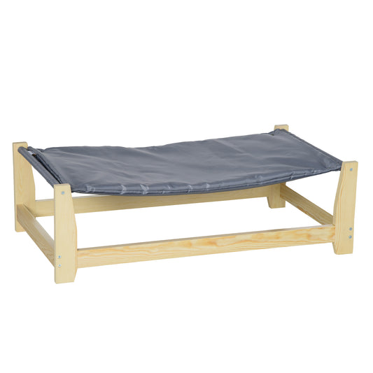 Raised Pet Bed Wooden Frame Dog Cot with Washable Cushion for Small Medium Sized Dogs Indoor Outdoor, 35.5inches x 20inches x 11inches