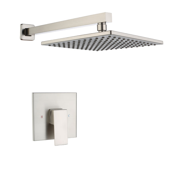 Single-Handle 1-Spray Pattern 10 in. with 1.8 GPM Wall Mount Square Shower Faucet in Brushed Nickel/Chrome/Matte Black (Valve Included)