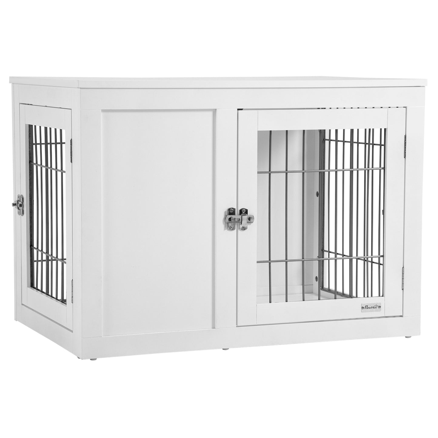 Dog Crate Furniture Wire Indoor Pet Kennel Cage End Table with Double Doors Locks for Small and Medium Dog House White