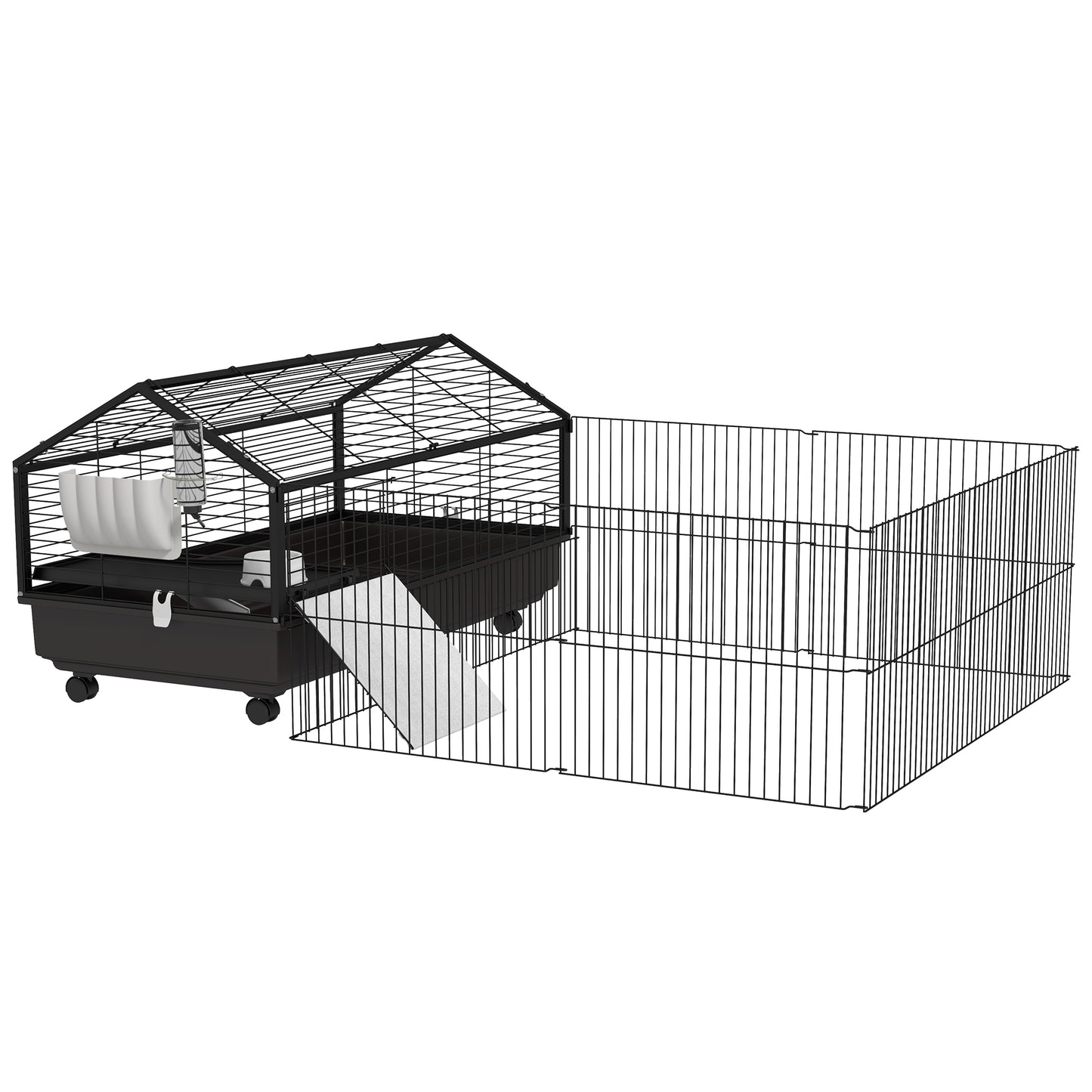 Small Animal Cage with Foldable Run Area Rolling Bunny Cage Guinea Pig Cage Hedgehog Cage with Water Bottle Water Bowl and Ramps 46.5inches