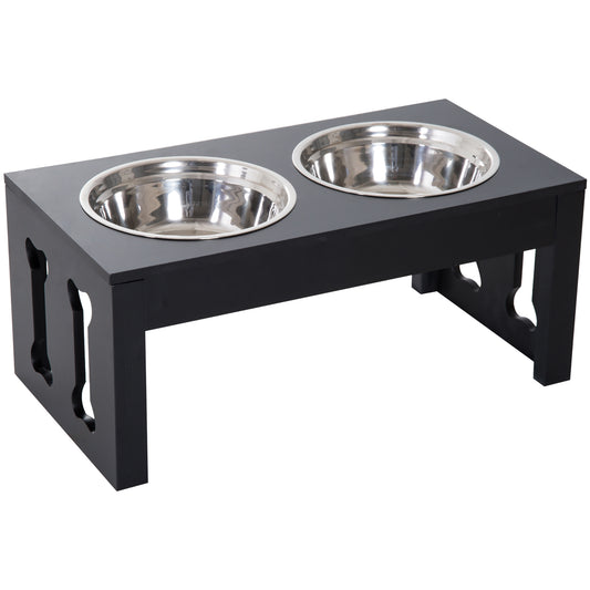 23inches Modern Decorative Dog Bone Wooden Heavy Duty Pet Food Bowl Elevated Feeding Station - Black