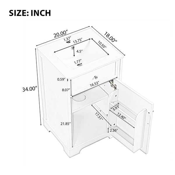 20" Bathroom Vanity with Sink, Bathroom Cabinet with Soft Closing Door, Storage Rack and Adjustable Shelve, Black