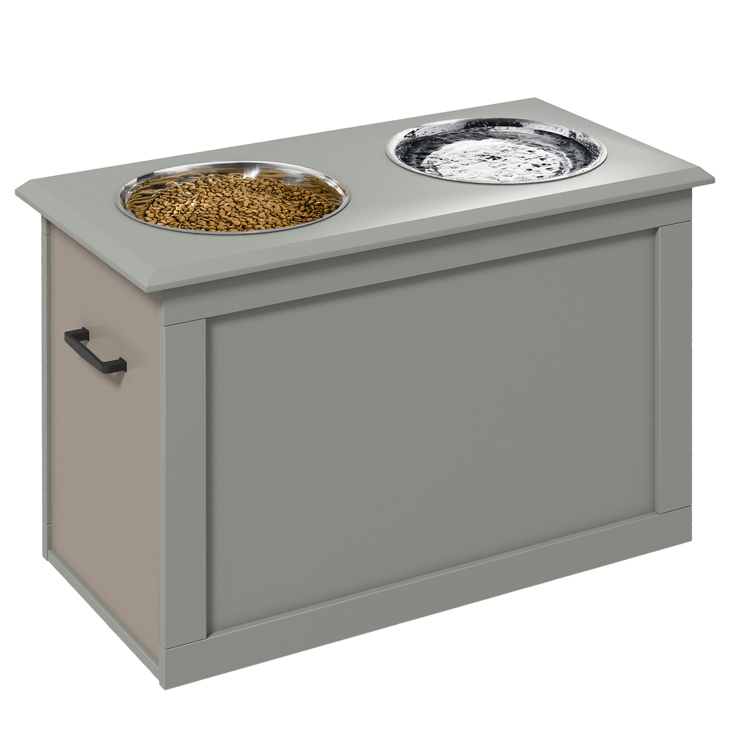 Raised Pet Feeding Storage Station with 2 Stainless Steel Bowls Base for Large Dogs and Other Large Pets Gray