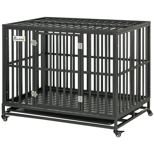 Heavy Duty Dog Crate Metal Kennel and Cage Dog Playpen with Lockable Wheels Slide-out Tray and Anti-Pinching Floor 45inches x 29.5inches x 35inches