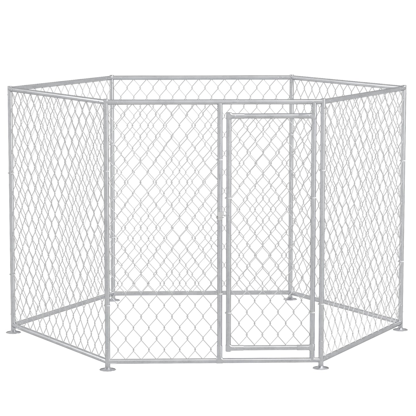 9.2' x 8' x 5.6' Dog Kennel, Outdoor Dog Run with Lockable Door for Medium and Large-Sized Dogs, Silver