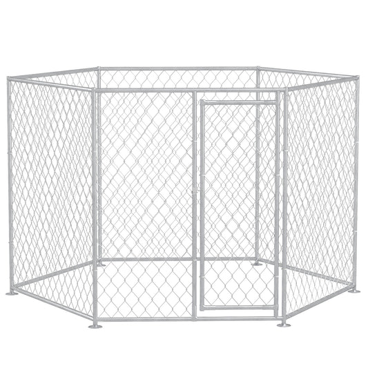 9.2' x 8' x 5.6' Dog Kennel, Outdoor Dog Run with Lockable Door for Medium and Large-Sized Dogs, Silver