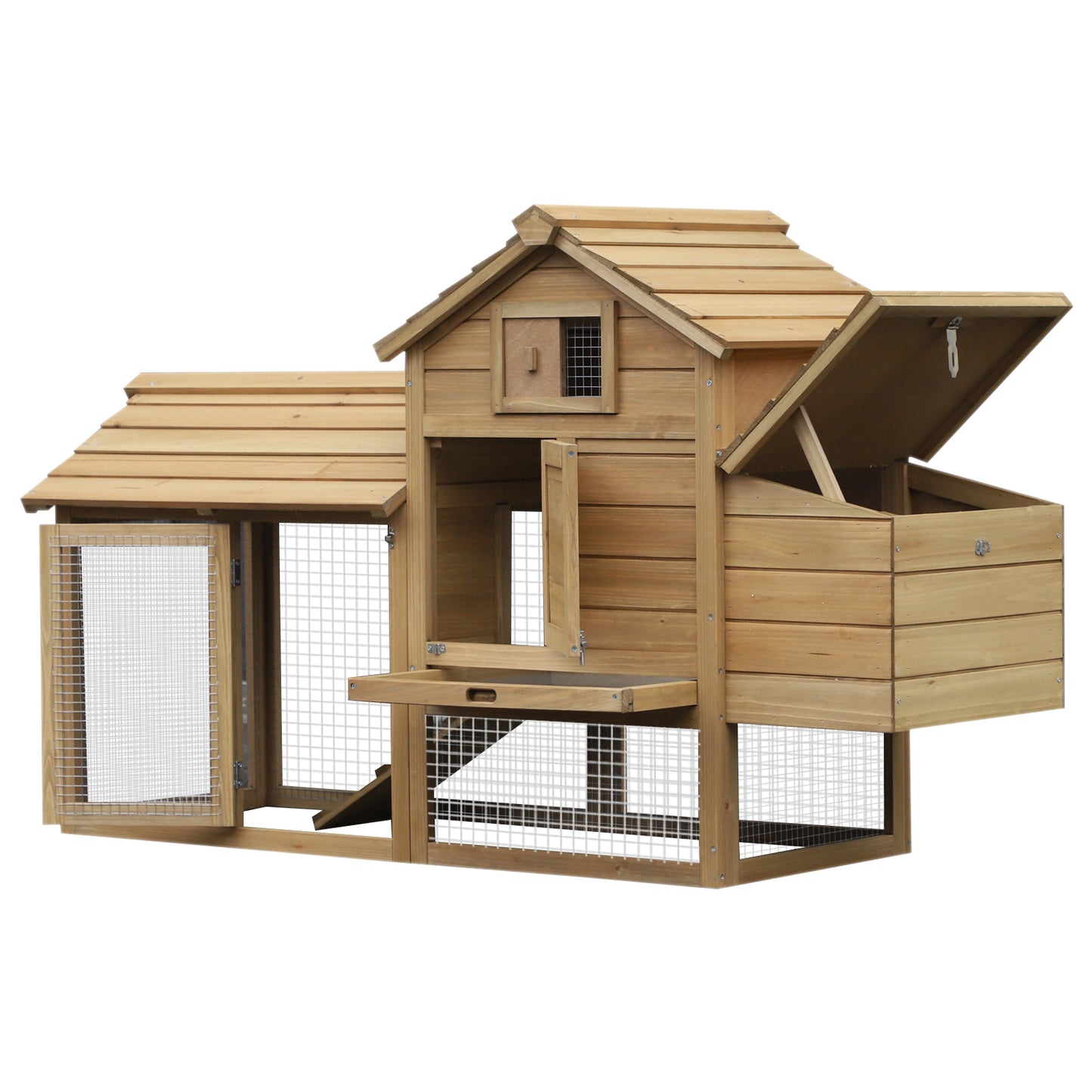 59inches Small Wooden Chicken coop Hen House Poultry Cage for Outdoor Backyard with 2 Doors, Nesting Box and Removable Tray, Natural Wood