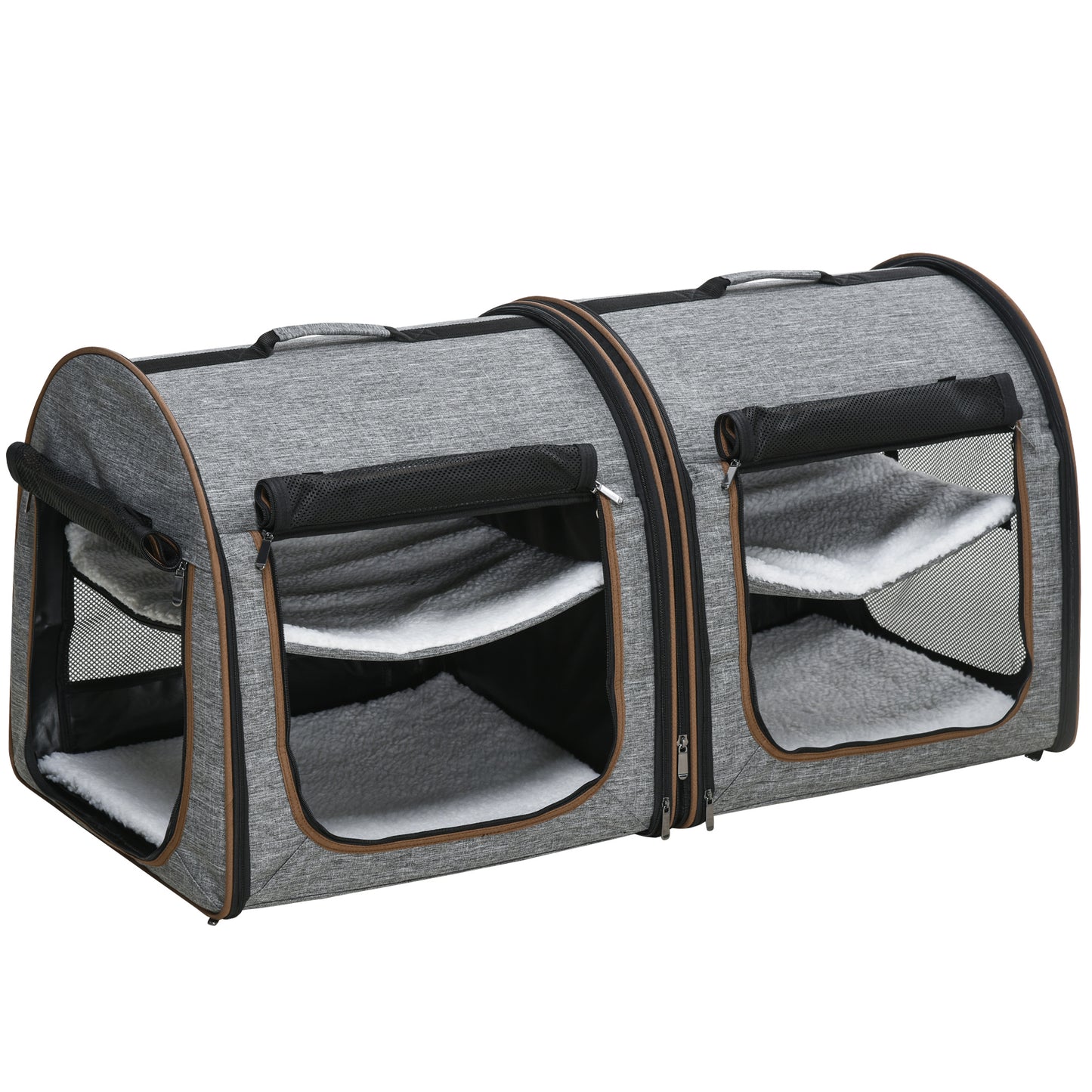 39inches Portable Soft-Sided Pet Cat Carrier with Divider, Two Compartments, Soft Cushions, & Storage Bag, Grey